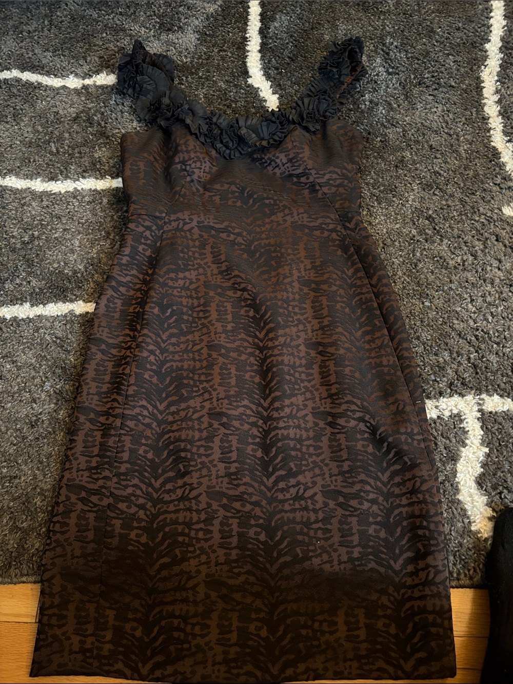Maggy London Brown Textured Mini Dress with Ruffled Straps - Picture 2 of 6